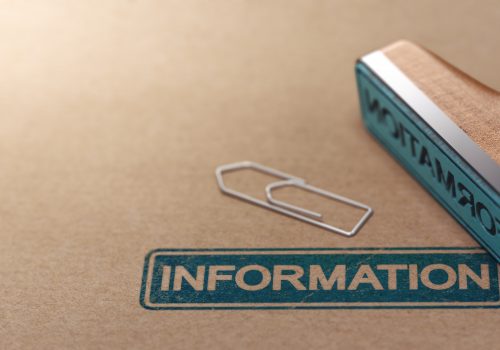 3D illustration of rubber stamp over paper background with the text information.